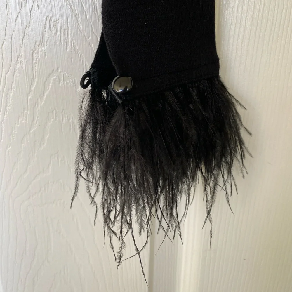 NWOT Aqua Black Cardigan with Feather Trim - Picture 3 of 6